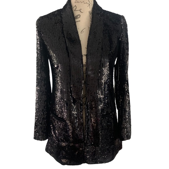 NWT Express Sequin Open Front Black Boyfriend Blazer XS - Picture 1 of 8